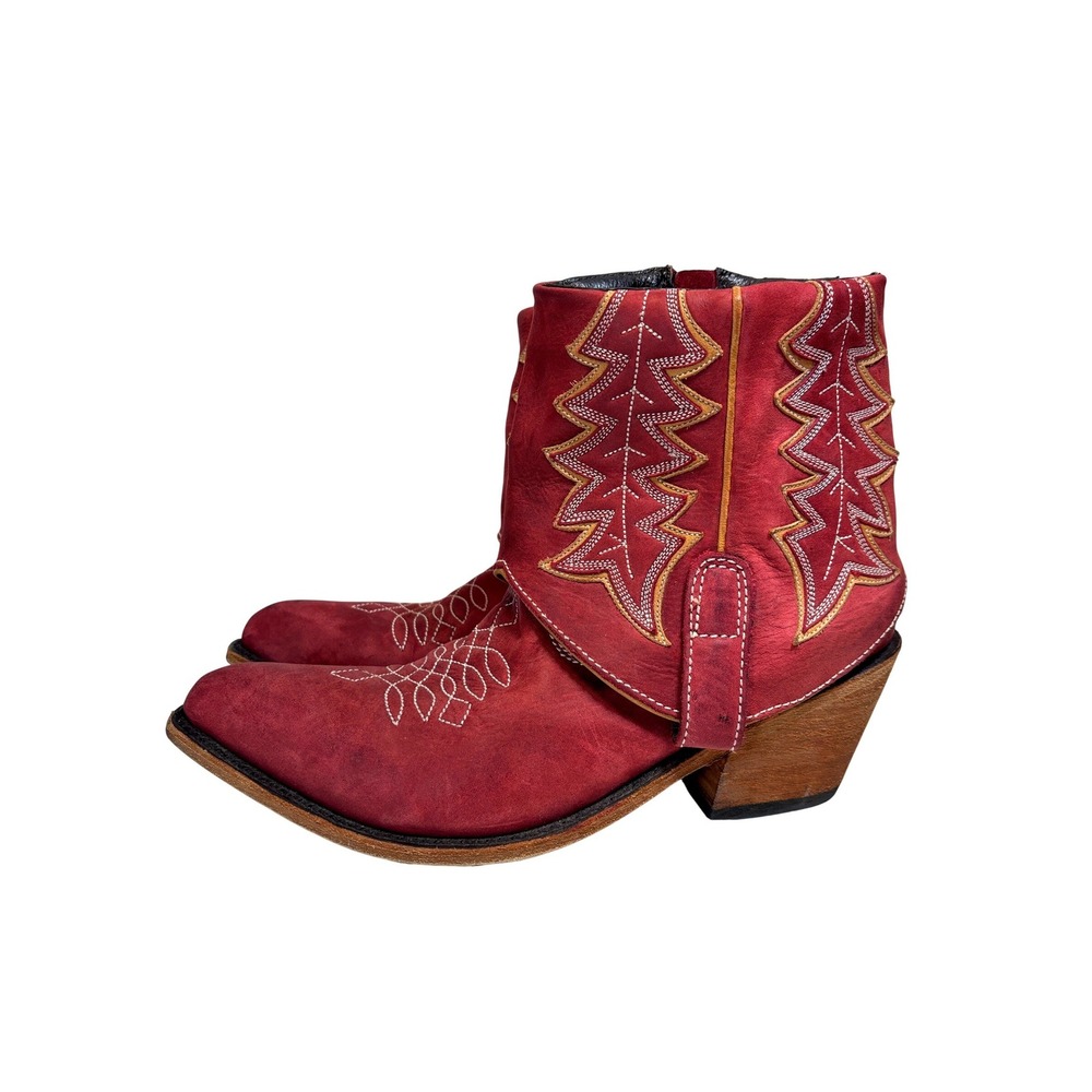 Liberty Black Red Leather Embroidered Western Ankle Boots Pointed Toe Size 9